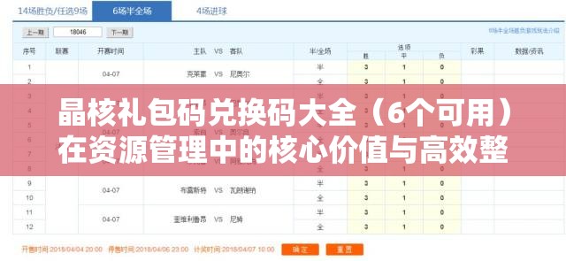 晶核礼包码兑换码大全（6个可用）在资源管理中的核心价值与高效整合利用策略