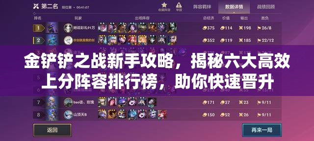 金铲铲之战新手攻略，揭秘六大高效上分阵容排行榜，助你快速晋升