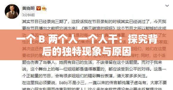 一个 B 两个人一个人干：探究背后的独特现象与原因