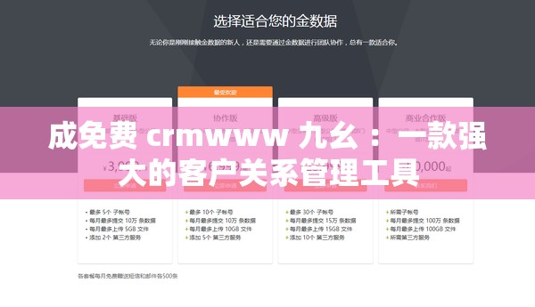 成免费 crmwww 九幺 ：一款强大的客户关系管理工具
