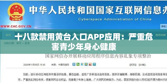 十八款禁用黄台入口APP应用：严重危害青少年身心健康