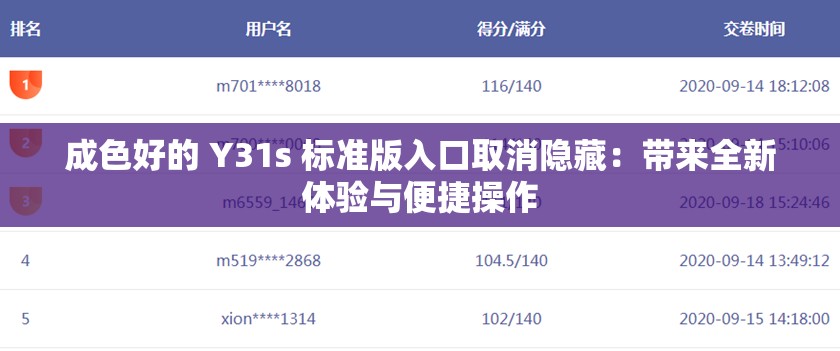 成色好的 Y31s 标准版入口取消隐藏：带来全新体验与便捷操作