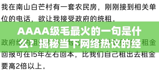 AAAA级毛最火的一句是什么？揭秘当下网络热议的经典语录