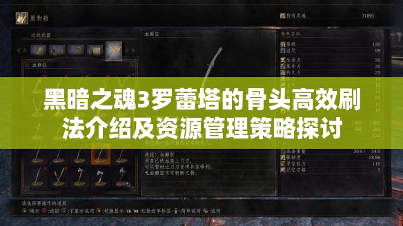 黑暗之魂3罗蕾塔的骨头高效刷法介绍及资源管理策略探讨