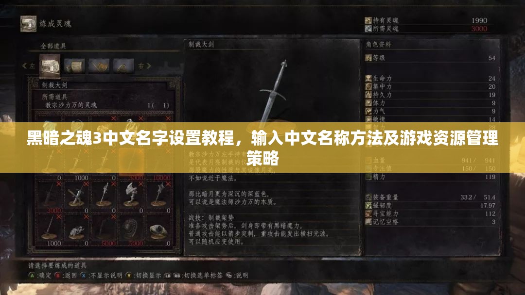 黑暗之魂3中文名字设置教程，输入中文名称方法及游戏资源管理策略