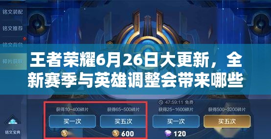 王者荣耀6月26日大更新，全新赛季与英雄调整会带来哪些惊喜变化？
