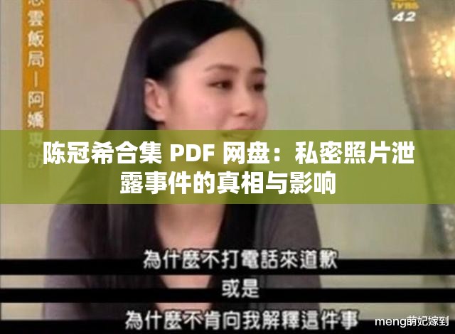 陈冠希合集 PDF 网盘：私密照片泄露事件的真相与影响