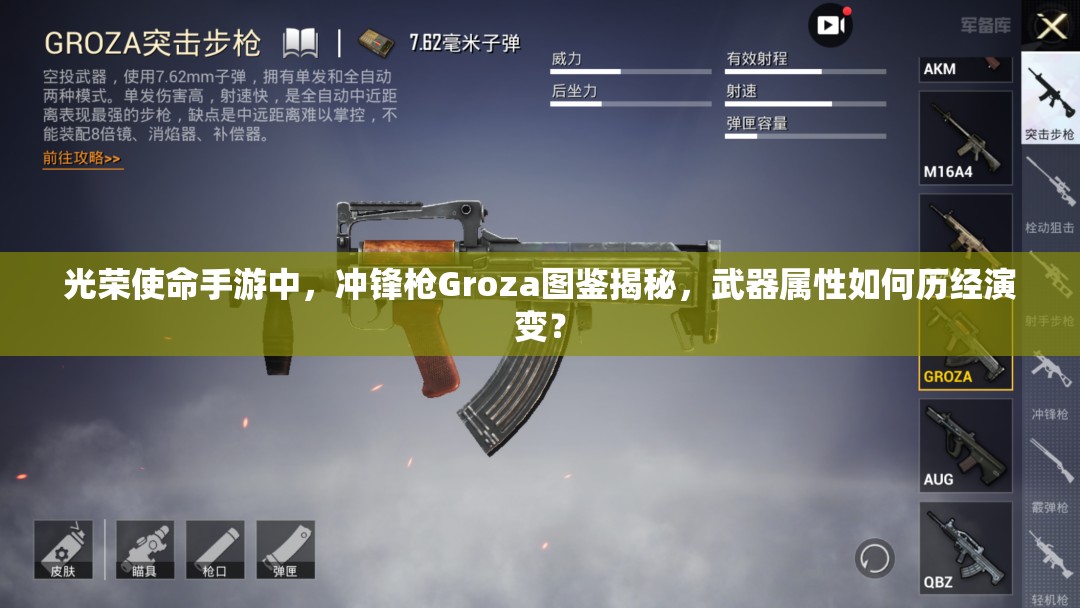 光荣使命手游中，冲锋枪Groza图鉴揭秘，武器属性如何历经演变？