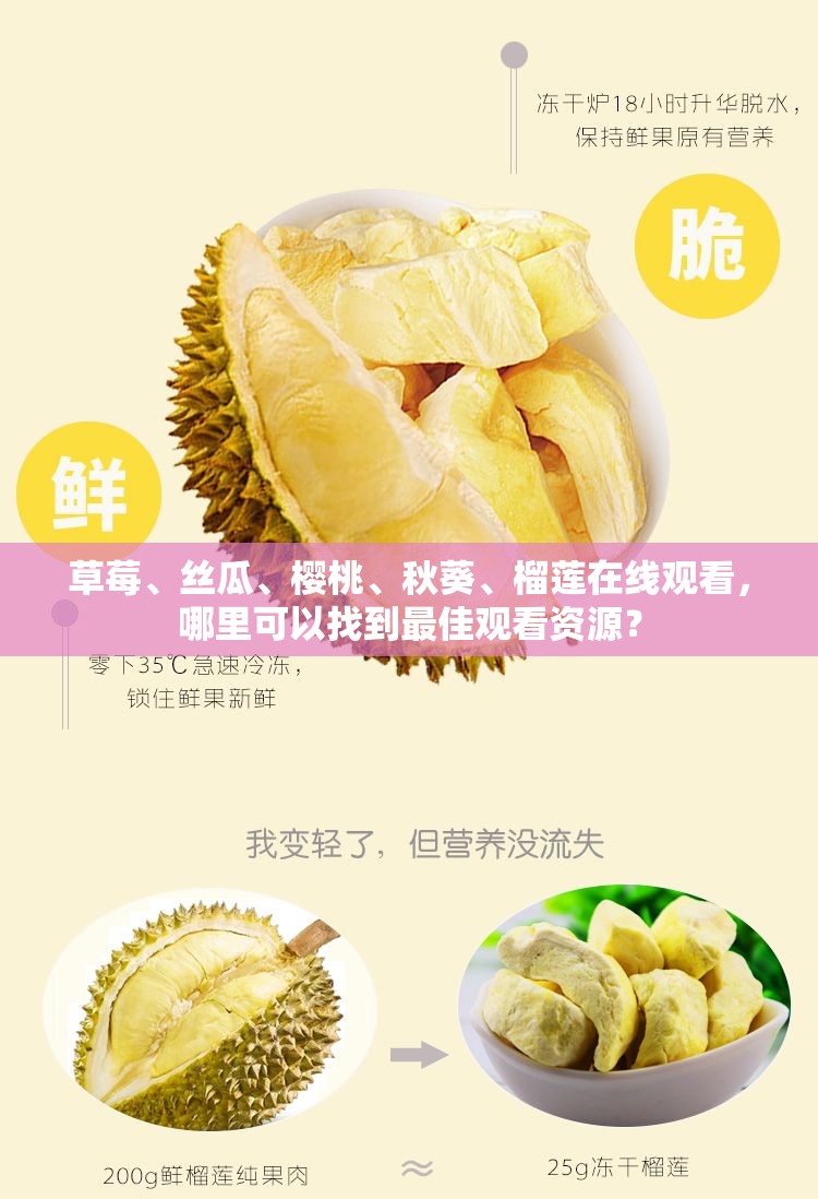 草莓、丝瓜、樱桃、秋葵、榴莲在线观看，哪里可以找到最佳观看资源？