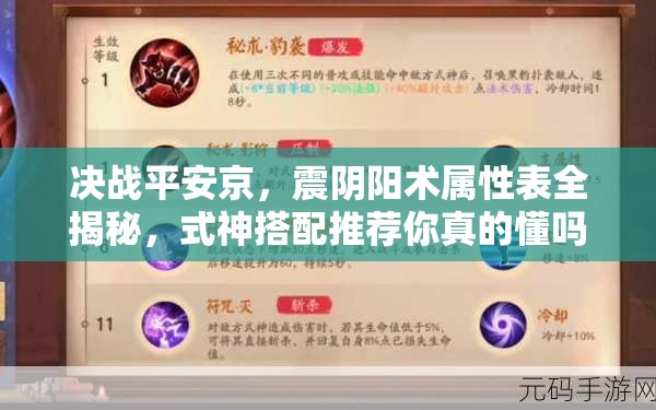 决战平安京，震阴阳术属性表全揭秘，式神搭配推荐你真的懂吗？