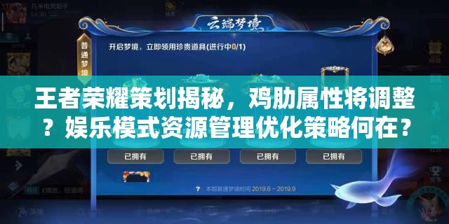 王者荣耀策划揭秘，鸡肋属性将调整？娱乐模式资源管理优化策略何在？