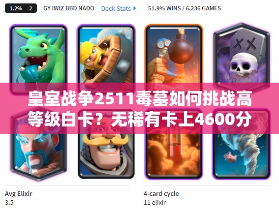 皇室战争2511毒墓如何挑战高等级白卡？无稀有卡上4600分攻略揭秘？
