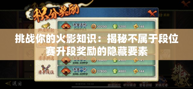 挑战你的火影知识：揭秘不属于段位赛升段奖励的隐藏要素