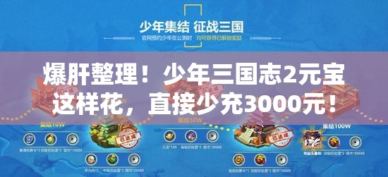 爆肝整理！少年三国志2元宝这样花，直接少充3000元！